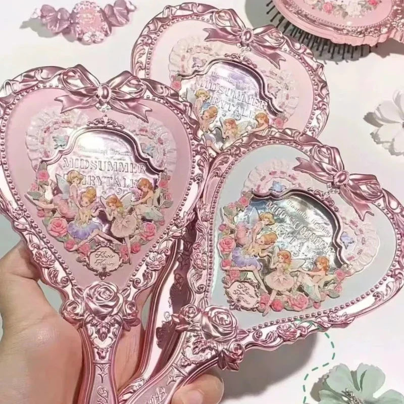 Flower Knows Midsummer Night Series Cosmetics Handheld Mirror Love Shaped Cute Beauty Products  Delicate Makeup Tool