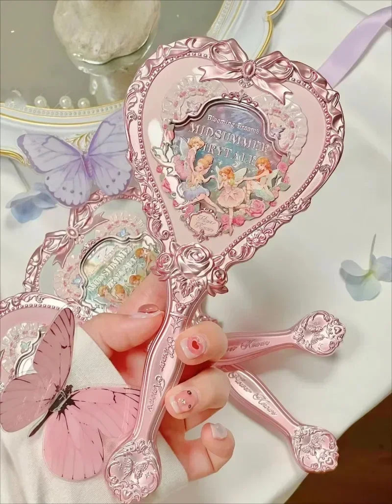 Flower Knows Midsummer Night Series Cosmetics Handheld Mirror Love Shaped Cute Beauty Products  Delicate Makeup Tool