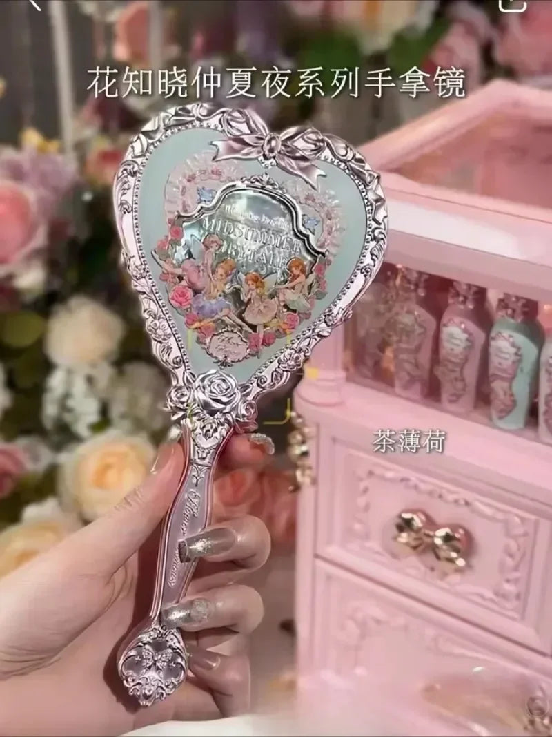 Flower Knows Midsummer Night Series Cosmetics Handheld Mirror Love Shaped Cute Beauty Products  Delicate Makeup Tool